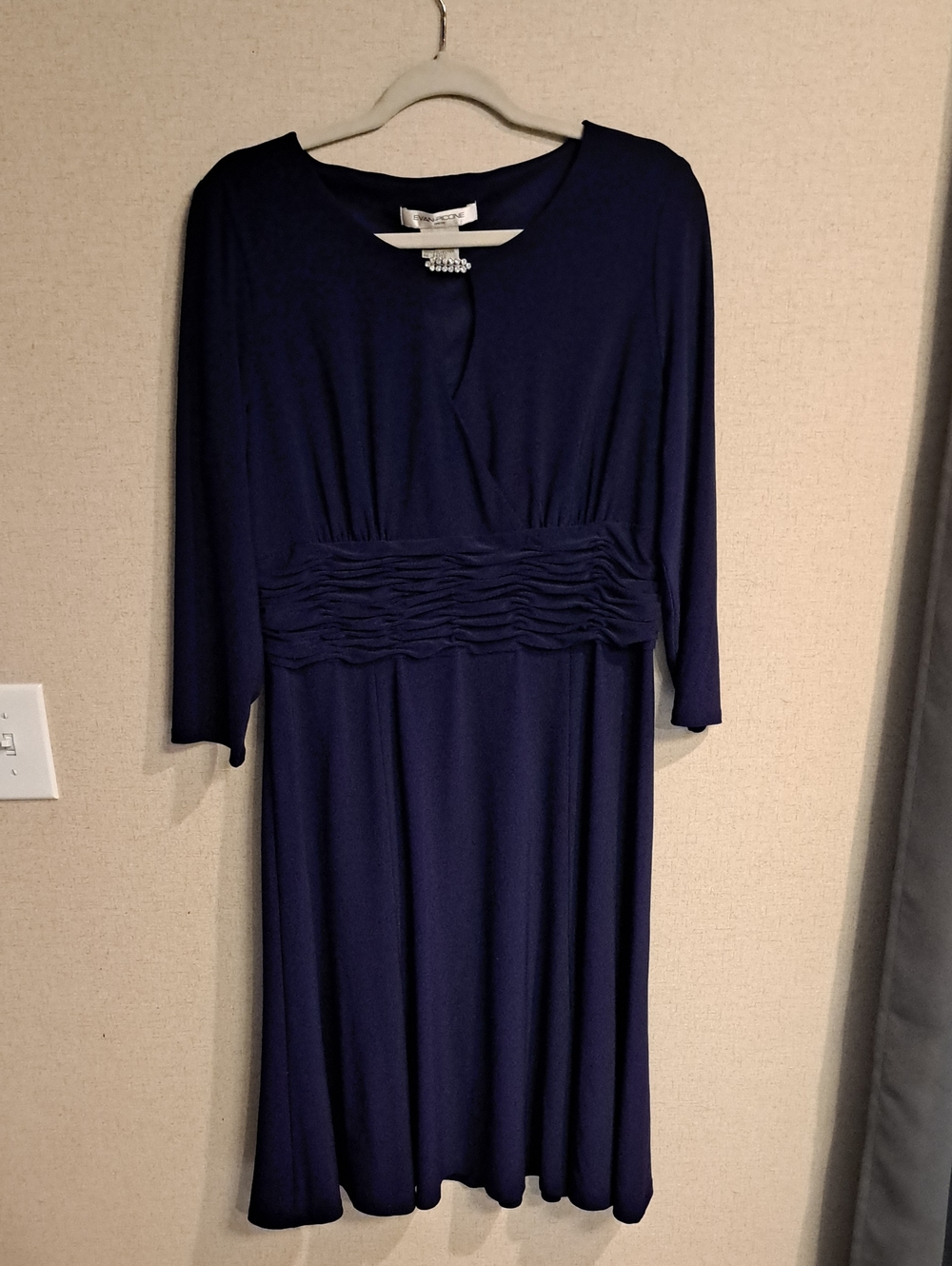 Evan Picone Deep Purple Three-Quarter Sleeve Ruched Waist Dress